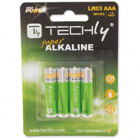 alkalised patareid Techly 1,5V AAA LR03 4 tk