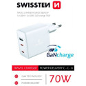 Swissten Travel PD 1xUSB + 2xUSB-C GaN 70W White