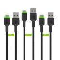 Green Cell Set 3x Ray USB-C 120cm Cable with green LED backlight, fast charging Ultra Charge, QC 3.0