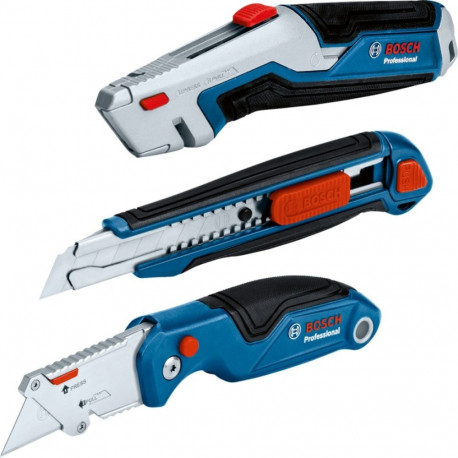 Messer-Set Professional, 3-teilig (blau, für Abbrechklingen und Trapezklingen)