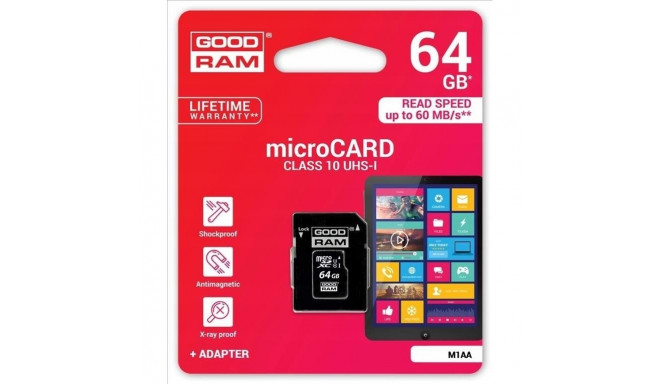 Memory card microSD 64GB CL10 UHS I + adapter