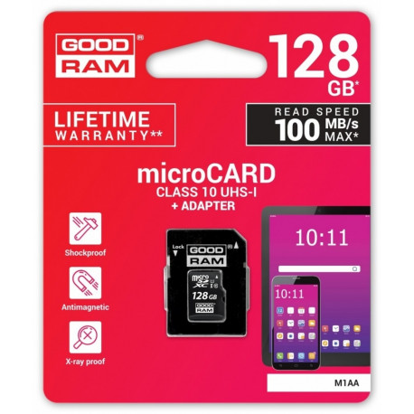 Goodram memory card microSDXC 128GB CL10 UHS I + adapter