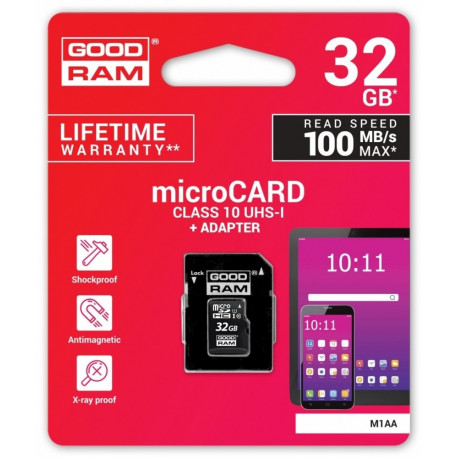 Goodram memory card microSDHC 32GB CL10 + adapter