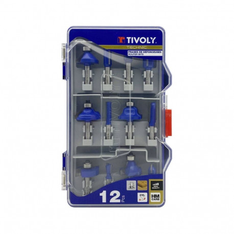 Tivoly Assorted Router Bit Set – 12-Piece Various Profiles, HM Diamond-Cut Blades, 8 mm Shank