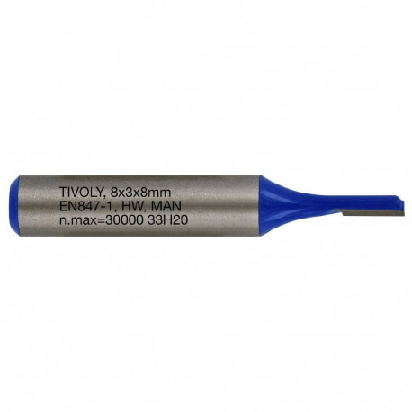 Straight slot cutter, 3x8 mm, 8mm shank