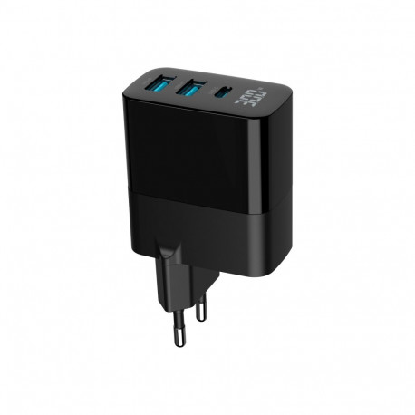 Gembird USB-kiirlaadija 3-pordiline 30W GaN 2x USB-A + USB-Type-C LCD, must