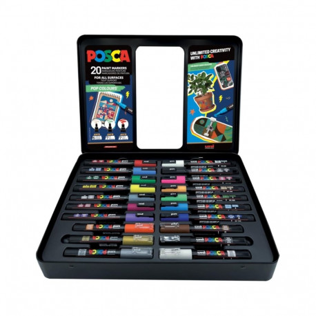 Markerite komplekt metallkarbis UNI Posca Pop Colours, 20 värvi