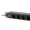 POWER DISTRIBUTION UNIT (PDU) 19" LANBERG 1U 16A 9X SCHUKO OUTLETS 3M BLACK