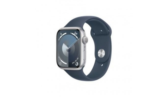 Apple Watch Series 9 GPS 45mm Silver Aluminium Case with Storm Blue Sport Band - S/M