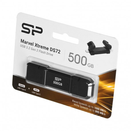 Silicon Power DS72 USB mälupulk 500 GB USB Type-A / USB Type-C 3.2 Gen 2 (3.1 Gen 2) Must