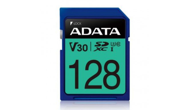 ADATA Premier Pro UHS-I SDXC, 128 GB, Flash memory class 10, U3, V30, 85 MB/s, 100 MB/s