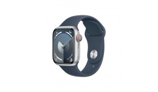 Apple Watch Series9 GPS + Cellular 41mm Silver Aluminium Case with Storm Blue Sport Band - S/M