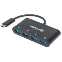 Manhattan USB-C dokk/hub, pordid (x4): USB-A (x4), 5 Gbps (USB 3.2 Gen1 ehk USB 3.0), välist toiteal