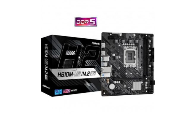 Asrock Mainboard||Intel H610|LGA1700|Micro-ATX|Memory DDR5|Memory slots 2|1xPCI-Express 3.0 1x|1xPCI