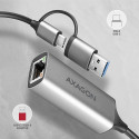 AXAGON ADE-TXCA Gigabit Ethernet Adapter, USB-C + USB-A - Titaan Hall