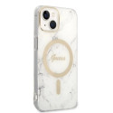 Set Guess GUBPP14SHMEACSH Case+ Charger iPhone 14 6.1" white/white hard case Marble MagSafe