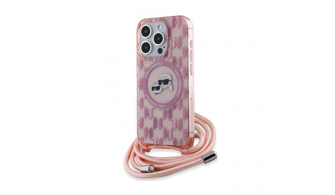 Karl Lagerfeld IML Crossbody Monogram Karl & Choupette Head MagSafe - Etui iPhone 15 Pro (różowy)