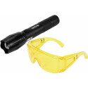 YT. 1W UV RECHARGEABLE FLASHLIGHT + GLASSES