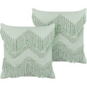 Beliani Lumarko 2 cotton decorative pillows with fringes 45 x 45 cm light green BACOPA!