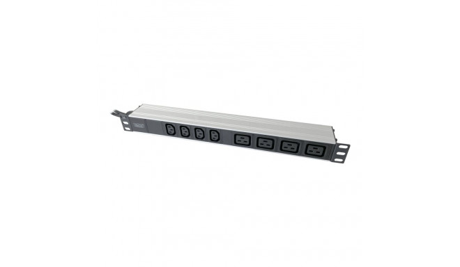 1U Aluminum PDU, rackmountable, 4x C13, 4x C19 2x 16A Plug, 250VAC 50/60Hz open end | DN-95423 | Soc