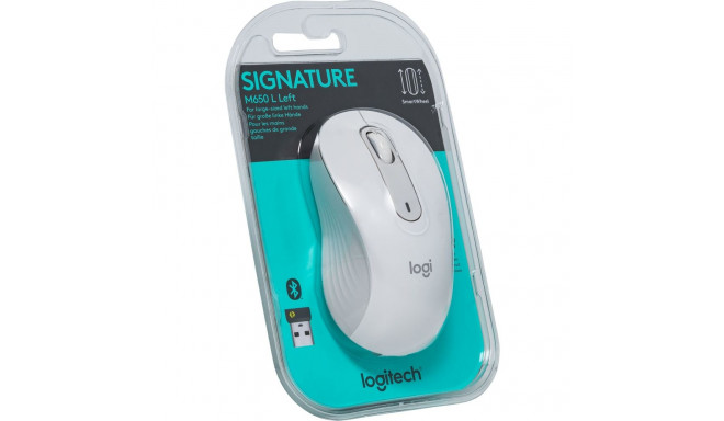 Logitech Signature M650 L LEFT juhtmevaba hiir, RF Wireless + Bluetooth, 4000 DPI, valkjas