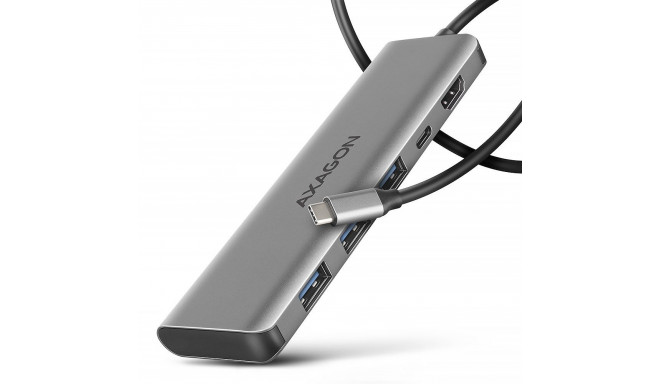 AXAGON HMC-5H USB-C 3.2 Gen 1 jaotur, 3x USB-A, 4K HDMI, PD 100W - Hõbedane
