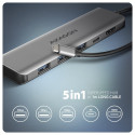 AXAGON HMC-5H USB-C 3.2 Gen 1 jaotur, 3x USB-A, 4K HDMI, PD 100W - Hõbedane