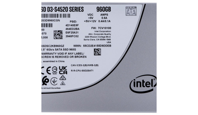 SSD Solidigm (Intel) S4520 960GB SATA 2.5" SSDSC2KB960GZ01 (DWPD kuni 3)