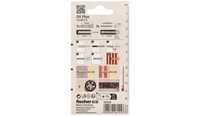 FISCHER dowels with screws SX Plus S, 12x60 mm, 3 pcs.