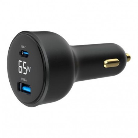 GEMBIRD 2-pordiline USB-kiirlaadija autole Type-C PD LCD 65W, must
