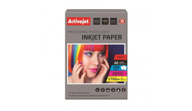 Activejet AP6-260GR200 glossy photo paper for ink printers; A6; 200 pcs