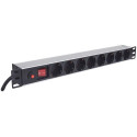 Intellinet 19&quot; 1U Rackmount 8-Way Power Strip - German Type, With On/Off Switch and Overloa