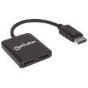 Manhattan DisplayPort 1.2 to 2-Port DisplayPort 1.2 Splitter Hub with MST, 4K@30Hz, USB-A Powered, V