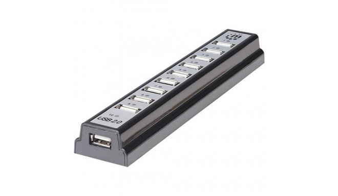 Manhattan USB-A 10-Port Desktop Hub, 10x USB-A Ports, 480 Mbps (USB 2.0), Bus or AC Power, Hi-Speed 