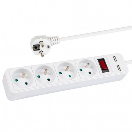 98-783# võrgu pikendusjuhe pr-470wsp/usb 4-pesaga+usb maandusega+lüliti 1,5m valge 3x1,5mm