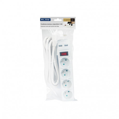 98-785# võrgupikendus pr-470wsp/usb 4-pesaga+usb maandusega+lülitiga 5m valge 3x1,5mm