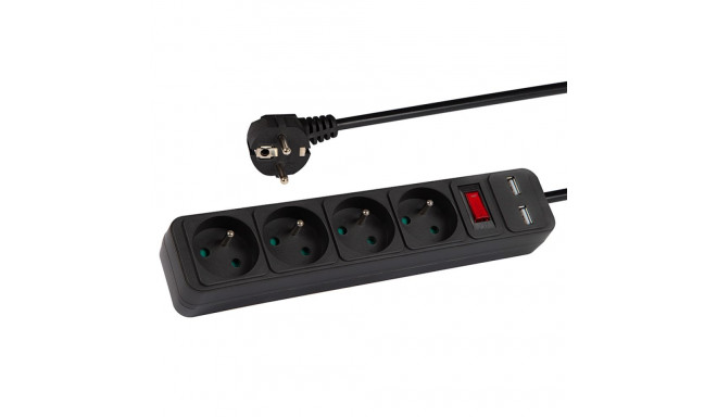 98-779# Toitevõrgu pikendusjuhe pr-470wsp/usb 4-pistikuga+USB maandusega+väljalülitiga 5m must 3x1,5