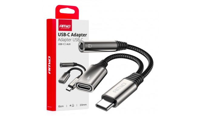 Adapter usb-c usb-c + mini jack 3,5mm 10cm amio-04295