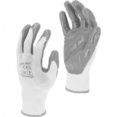 Nitrillkindad hall-valged l220308p, 12 paari, "8", ce, lahti