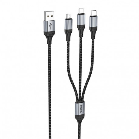 Cable 3in1 USB A to Lightning / Micro USB / USB C Hoco 2,4A 1 m X102 black