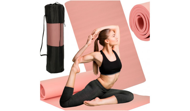 Jooga võimlemine treeningmatt fitness karimata paks 1.5cm roosa + kate