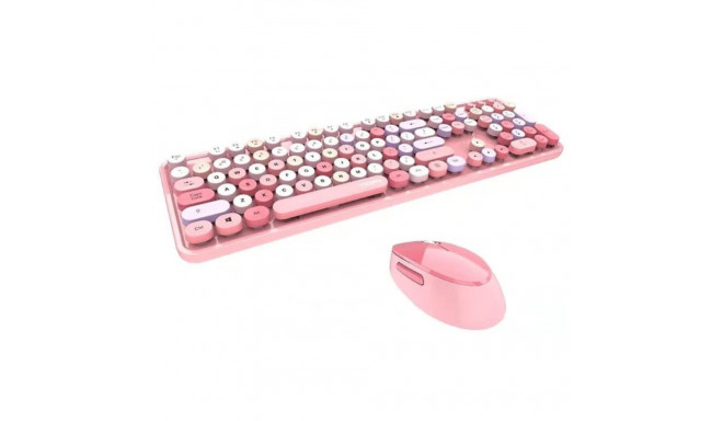 MOFII Sweet Wireless 2.4G Full Layout Keyboard & Optical Mouse Rose with desig multi color buttons