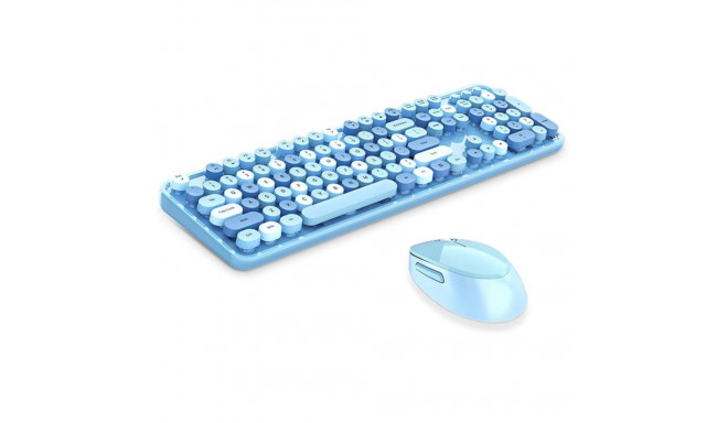 MOFII Sweet Wireless 2.4G Full Layout Keyboard & Optical Mouse Blue with desig multi color buttons