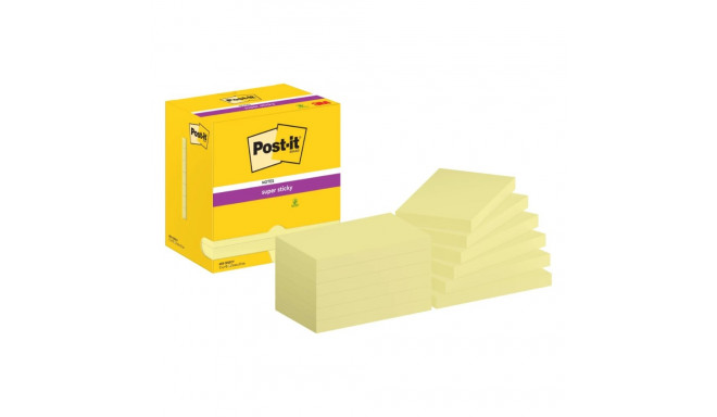 Post-it® Super Sticky Notes, Canary Yellow, 76 mm x 127 mm, 90 Sheets/Pad, 12 Pads/Pack, Cardboard P