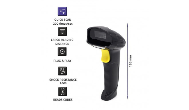 Barcode Scanner - Qoltec 50853 1D/2D USB Black