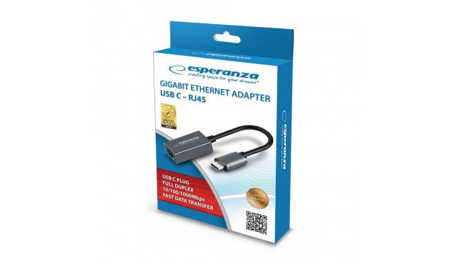 Adapter - Esperanza ENA102 PoE 10/100/1000 Mbit/s Ethernet RJ-45 USB Type-C