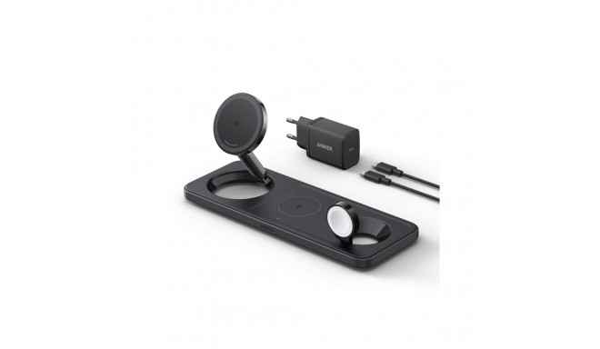 Wireless Charger - Maggo 15w 3-in-1 Horizontal Magnetic Station Black