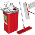 Flat Mop Set - XXL Rotating Head with Bucket & Telescopic Pole Red