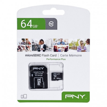 Memory Card - PNY Performance Plus 64GB MicroSDXC Class 10 with SD Adapter