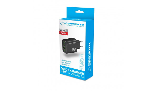 Mains Charger - Esperanza EZC107K 36W Quick Charge 3.0 Black